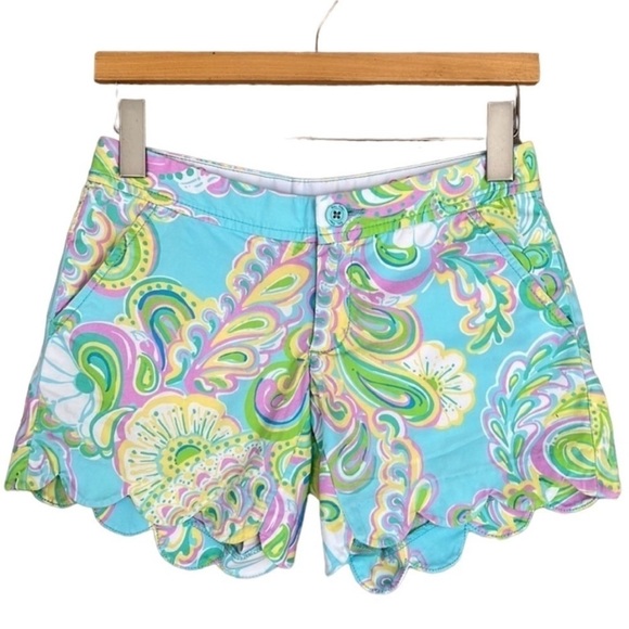Lilly Pulitzer Shorely Blue Double‎ Trouble Floral Paisley Buttercup Shorts - Picture 1 of 12